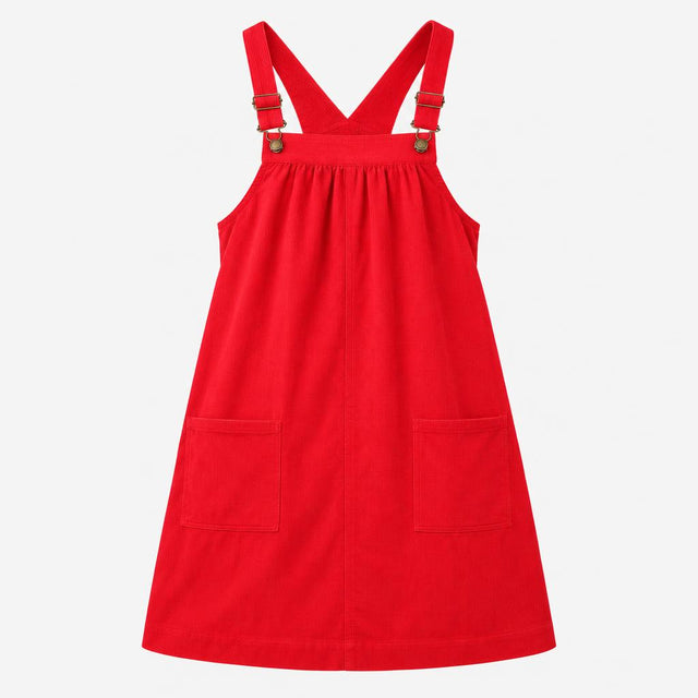 Cord Pinafore Dress Dungaree Red