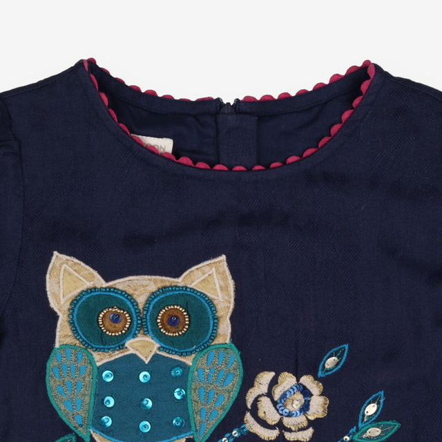 Dress long sleeve navy sequins owl