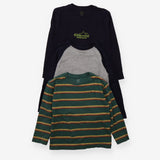 Tee 3pcs LS blue grey green stripe