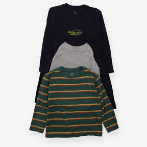 Tee 3pcs LS blue grey green stripe