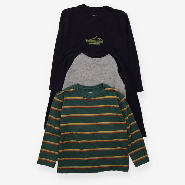 Tee 3pcs LS blue grey green stripe