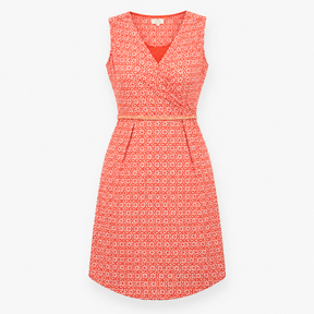 Wrap Dress Coral Leaf Print Sleeveless Jersey