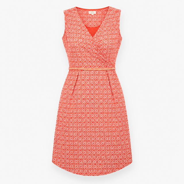 Wrap Dress Coral Leaf Print Sleeveless Jersey