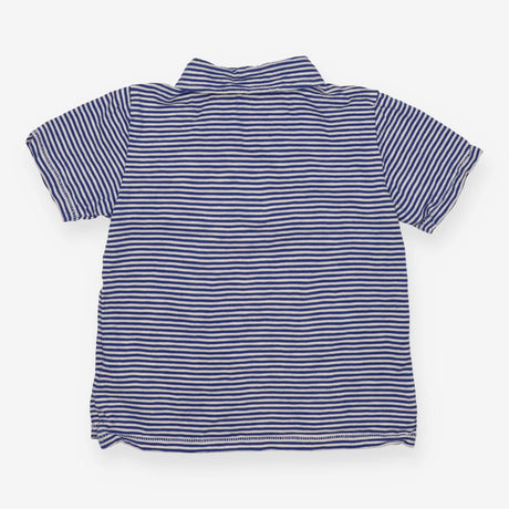 Polo T-Shirt Blue Stripe Floral Button Up