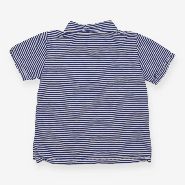 Polo T-Shirt Blue Stripe Floral Button Up