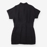 Shirt Dress Linen Front Tie Short Sleeve Black