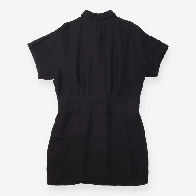 Shirt Dress Linen Front Tie Short Sleeve Black