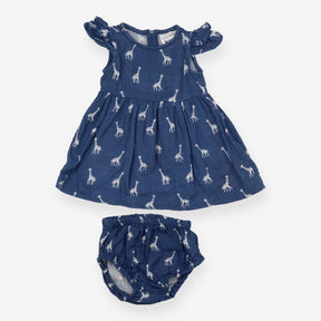 Blue Giraffe Dress with Bloomers