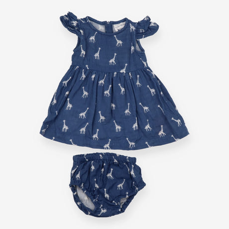 Blue Giraffe Dress with Bloomers