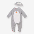 Outfit long sleeve grey and hat set penguin