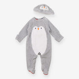 Outfit long sleeve grey and hat set penguin