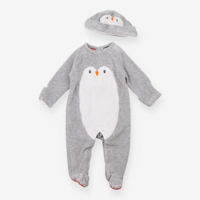 Outfit long sleeve grey and hat set penguin