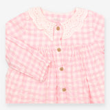Dress Pink and White Check White Collar
