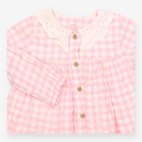 Dress Pink and White Check White Collar