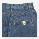 Jeans Mid Blue Pleated Wide Leg Cotton Denim