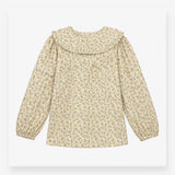 Yellow Floral Statement Collar Long Sleeve Blouse
