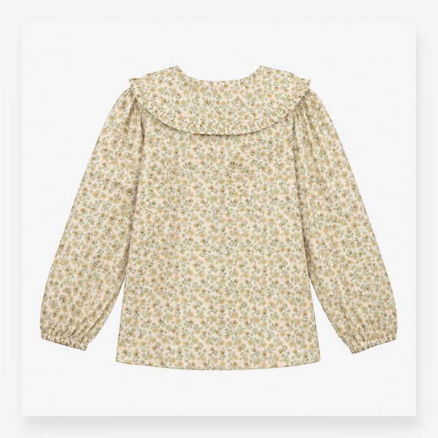 Yellow Floral Statement Collar Long Sleeve Blouse
