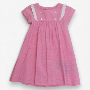 Dress Sleeveless Pink Gingham Anchor Buttons