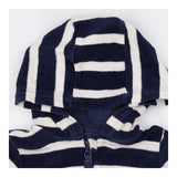 Romper navy blue white stripe towelling hood
