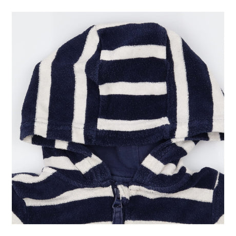 Romper navy blue white stripe towelling hood