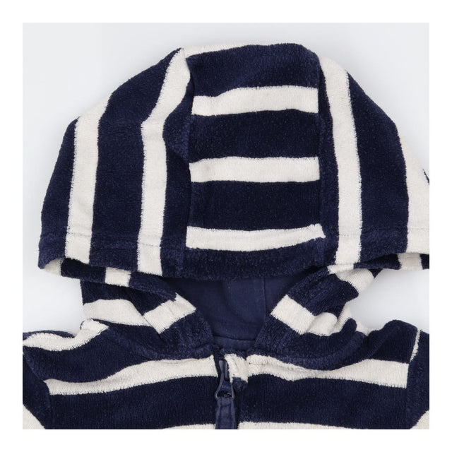 Romper navy blue white stripe towelling hood