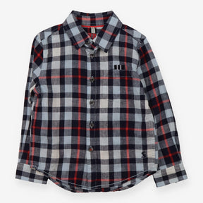 Shirt long sleeve check navy and red