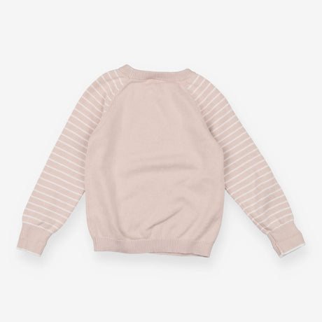 Sweater knit pink striped sleeve cat