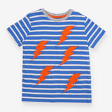 T-shirt blue and white stripes with orange lighten