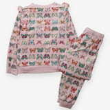 Pyjamas Velour Pink Butterflys with Frill Shoulder