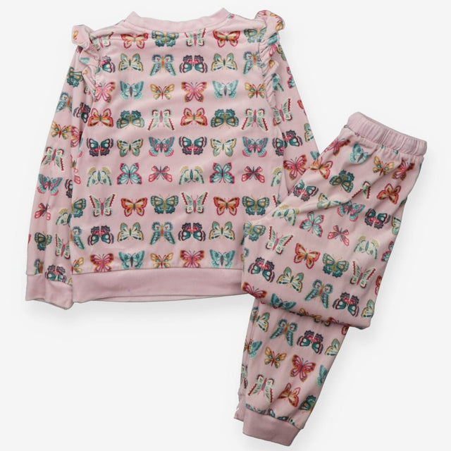 Pyjamas Velour Pink Butterflys with Frill Shoulder