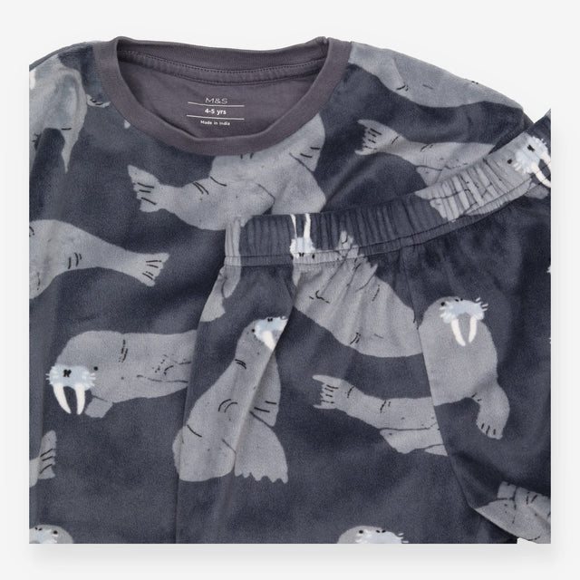 Pyjamas grey fleece walrus