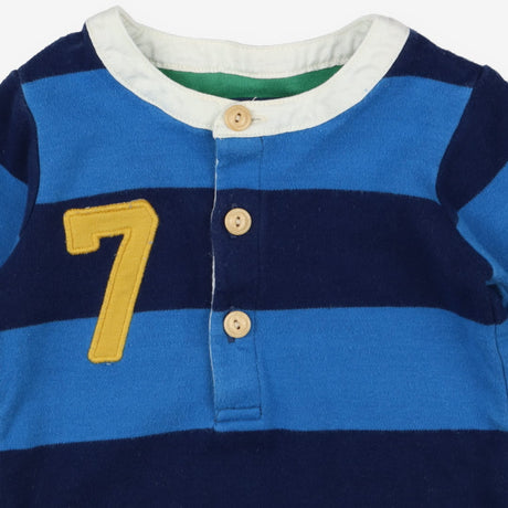 Sleepsuit green and blue stripe 7 grandad collar