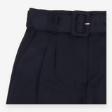 ICHI Navy Belted High Waist Pleated Tapered Smart