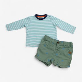 Outfit green T-shirt and shorts with dinosaurs