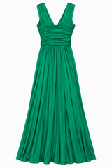 Emerald Green Ruched V-Neck Maxi Dress