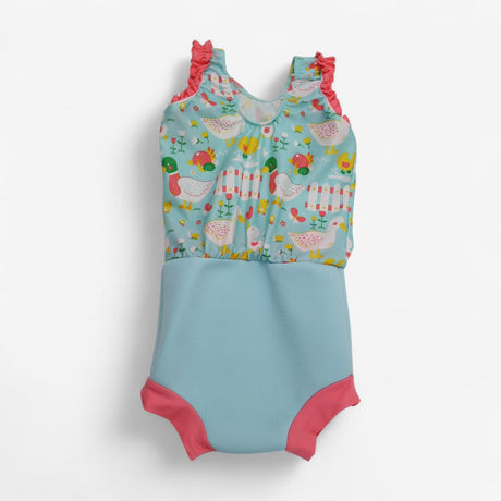 Swimsuit with Nappy Blue and Peach Duck Print
