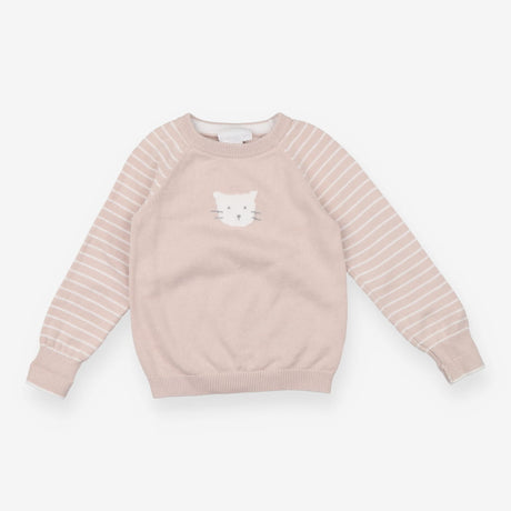 Sweater knit pink striped sleeve cat