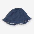 Sun Hat Blue Textured With White Pom Poms 