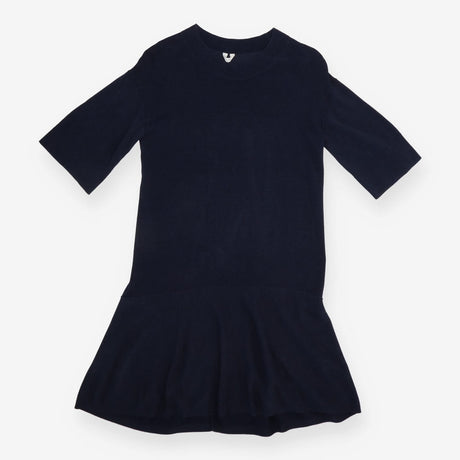 Knitted Midi Dress Navy Flared Hem Relaxed Fit