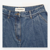 Jeans Mid Blue Pleated Wide Leg Cotton Denim