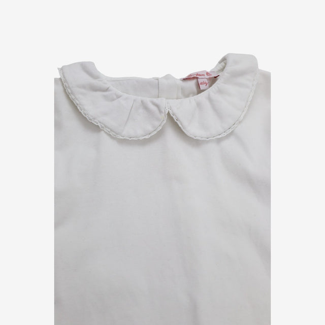 T-shirt l/s white collared button back