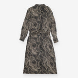 Black Printed Wrap Midi Dress | Abstract Spot V-Ne