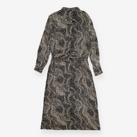 Black Printed Wrap Midi Dress | Abstract Spot V-Ne