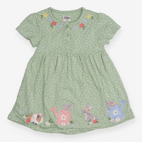 Dress Short Sleeve Green Bunny, Mouse and Guinea P