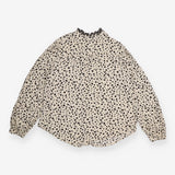 Blouse Cream Black Spot Lace Trim Long Sleeve