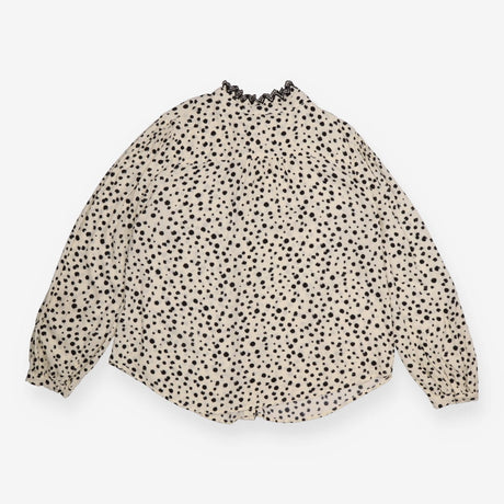 Blouse Cream Black Spot Lace Trim Long Sleeve