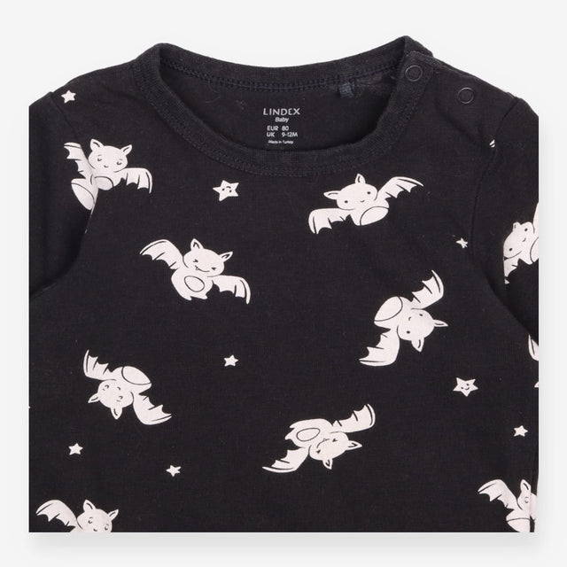 Baby Bodysuit Black Bat Print Lon