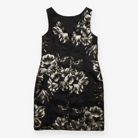 Gold Metallic Floral Sleeveless Jacquard Dress Bla