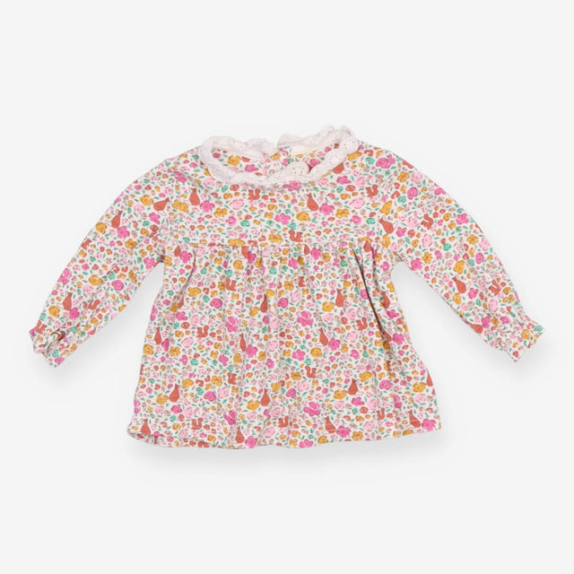 Dress jersey floral foxes squirrels collar LS