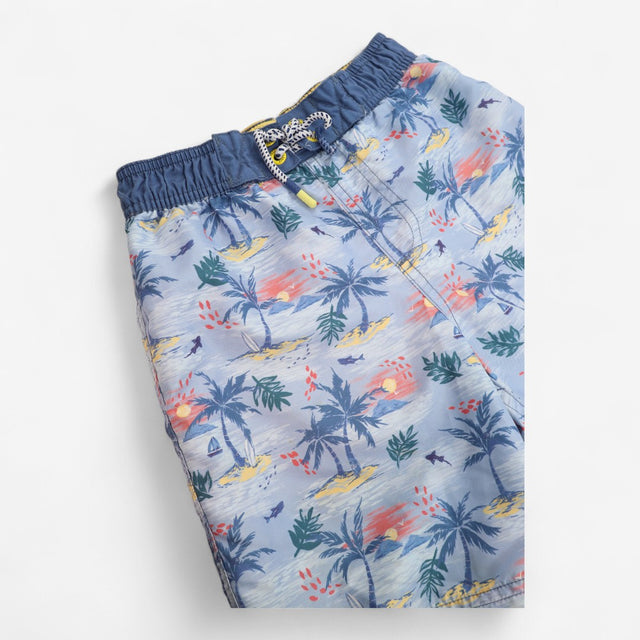 Swim Shorts Blue with Palm Trees
